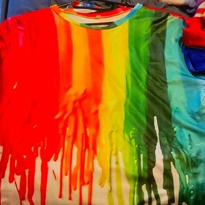 Multi-colored rainbow wax looking t-shirt